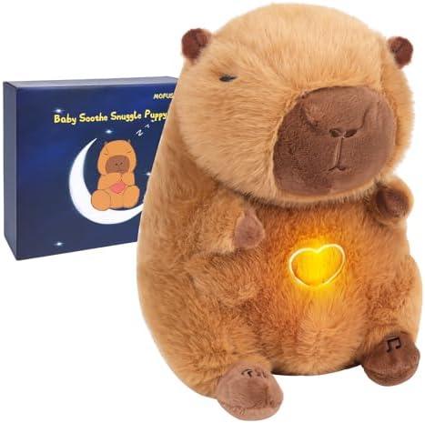 EASELR Soothe Snuggle Capybara Plush, Soothing Breathing Capybara Stuffed Animal for Anxiety Adults and Kids, Sleeping Capybara Plushies with Realistic Breathing Motion and Lights Music (D)