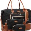 Weekender Bags for Women, Travel Duffle Bag Carry On Overnight Bag with Cosmetics Bag and Crossbody Purse for Gym Hospital, Gifts for Women, Black Brown