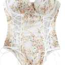 Lilosy Women Sexy Lace Up Floral Embroidered Teddy Lingerie Bodysuit Top Mesh Sheer One Piece (Small, Crushed Flower White)