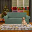 KEKUOU Stretch Loveseat Sofa Cover Slipcover,Couch Covers for 2 Cushion Couch Sofa (55"-78") Furniture Protector Sofa with Elastic Bottom for Kid,Dog. Jacquard Small Checked (Medium,Greyish Green)