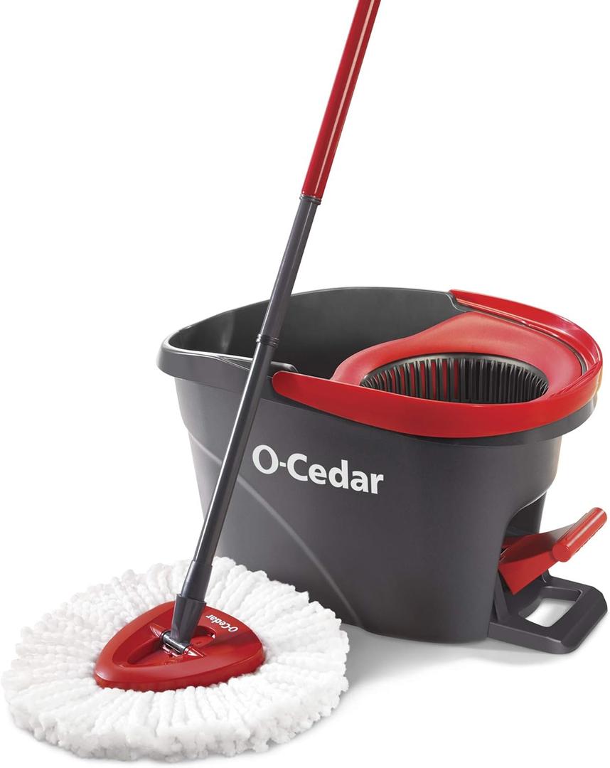 O-Cedar EasyWring Microfiber Spin Mop, Bucket Floor Cleaning System, Red, Gray, Standard