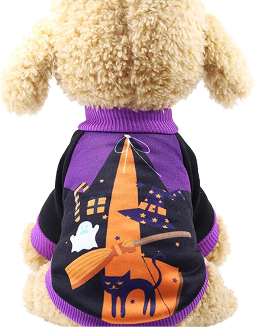 Dog Costume Cozy Halloween Themed Shirts for Puppy Dog Spooky Witch Cats Designer Winter Sweatshirt Purple01 Small