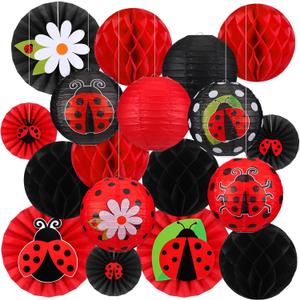 2 x Retisee 18 Pcs Ladybug Party Decorations Kit Red Black Polka Dot Lanterns