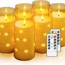 Amber Flickering Flameless Candles with Remote Timer, 6 pcs LED Battery Operated Candles with String Lights, Same Size D3 H6