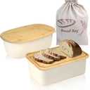 2 PCS of Styles Bread Box for Kitchen Countertop Organizer, Bread Storage for Homemade Breads Container with Bamboo Cutting Board Lid, Breadbox White Breads Bin and Linen Bag for Keeps Loaf Fresh