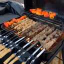 12 Pack Kabob Skewers BBQ Barbecue Skewers Stainless Steel Sticks 23.5 Inch Heavy Duty Large Wide Reusable with Nonslip Wooden Handle Ideal for Shish Kebab Chicken Shrimp and Vegetables