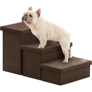 Love's cabin Dog Stairs for High Bed 18" H,Foldable Pet Stairs for Small Medium or Large Dogs Puppy with Storage for Bed or Couch,Cat Dog Steps Ramp with Zip up to 200 lbs(Coffee,3 Steps no Condo)