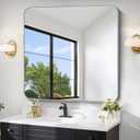 FORBATH 42x42 Inch Silver Bathroom Mirror for Over Sink, Large Square Wall Mirror with Metal Frame, Rounded Corners for Bathroom, Bedroom, Entryway Decor (Horizontal or Vertical)