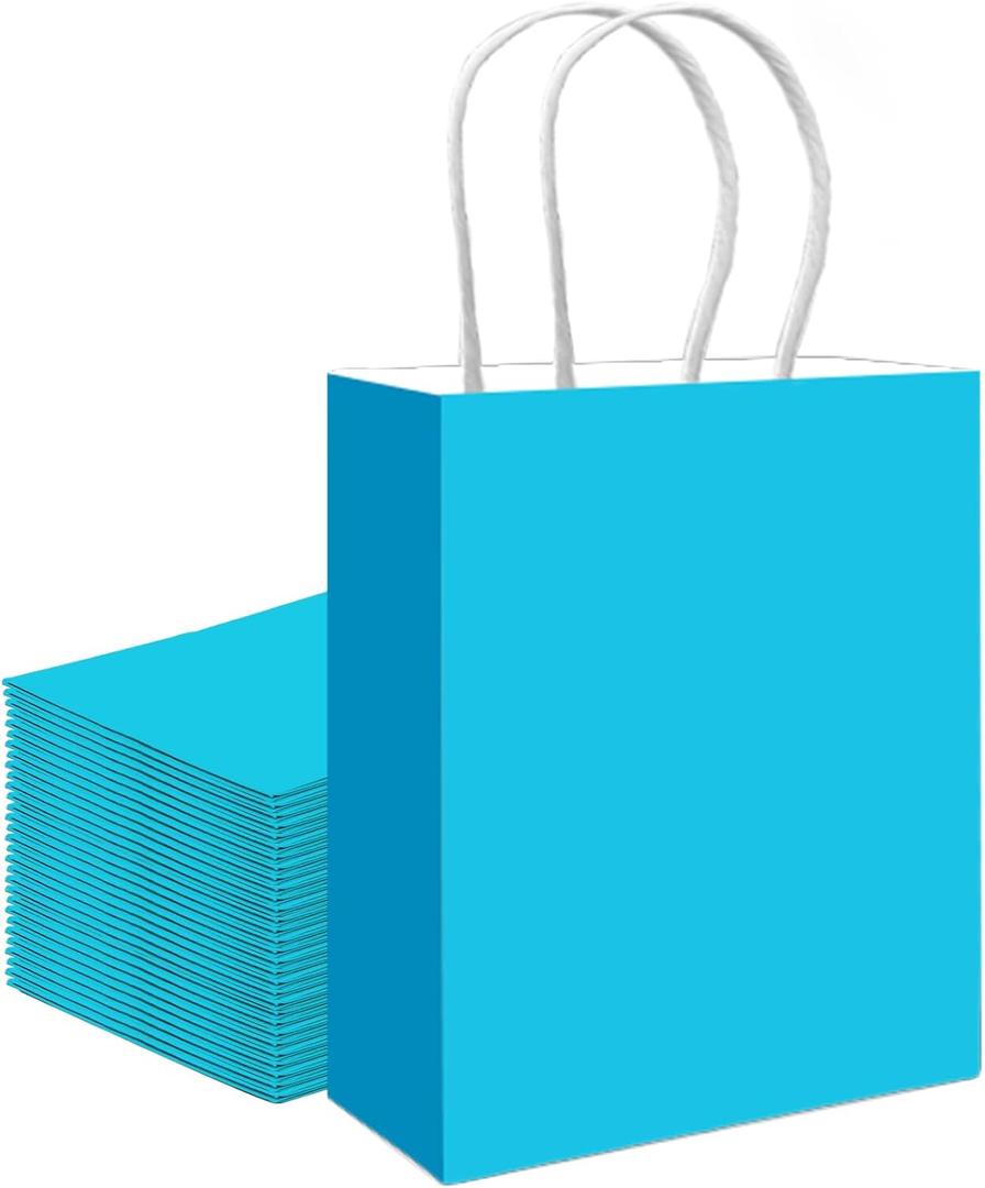 Qiqee 30PCS Medium Gift Bag with Handles Bulk 11"x5"x8" Gift Bags Lake Blue Bags Multiple Uses (Medium Size)