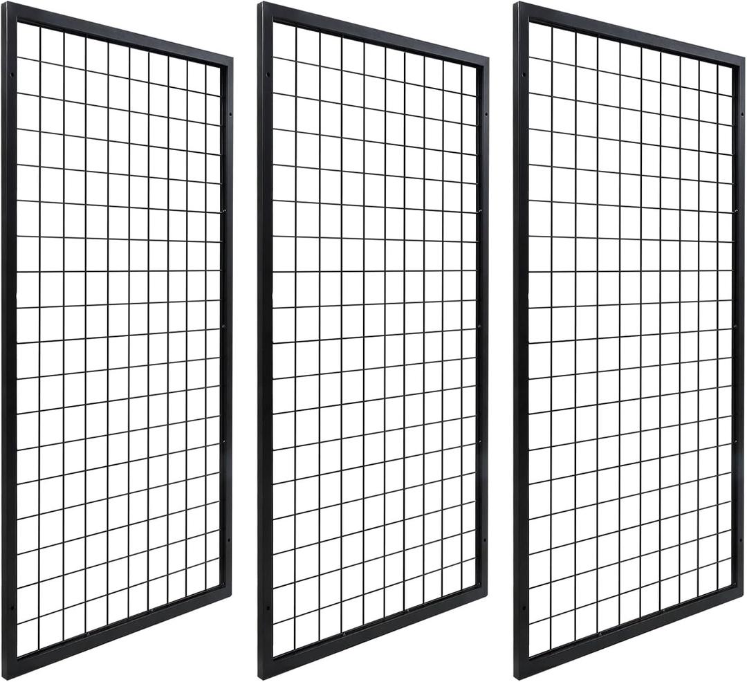 3 Packs Grid Wall Panels, Metal Black Wire Grid Panel, Gridwall Display Rack, Heavy Duty Gridwall Panels for Retail Display
