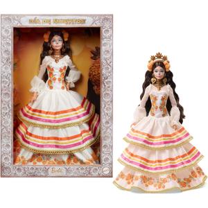 Barbie Signature Doll, Dia De Muertos 2025 Collectible in Ruffled Cream Gown Trimmed with Marigolds and Ribbon, Flower Crown and Calavera Face Paint