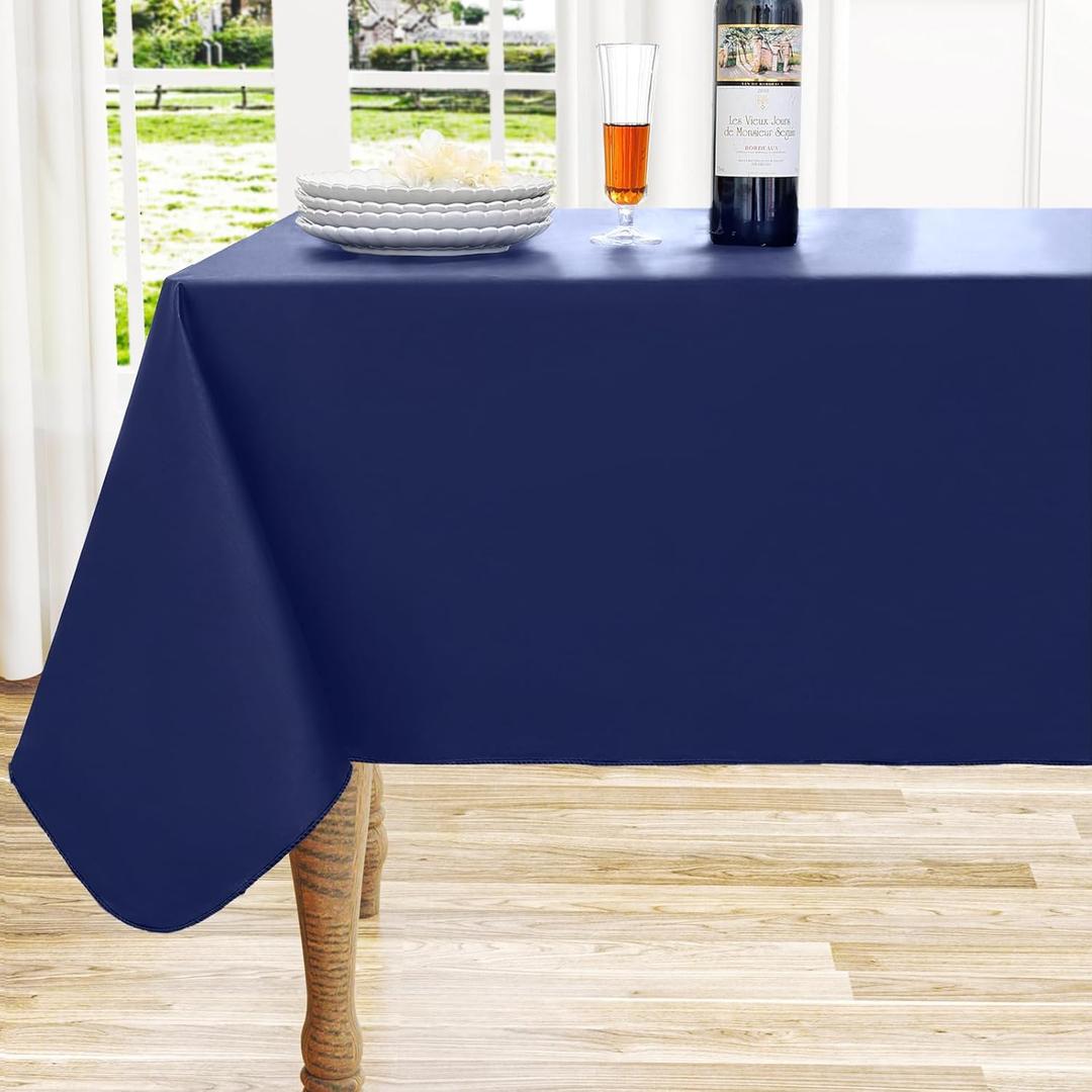 homing Rectangle Vinyl Tablecloth, Waterproof Spillproof Plastic Flannel Backed Table Cloth, Wipe Clean Table Cover for Dining, Buffet Parties and Camping (Navy Blue, 60" x 102")