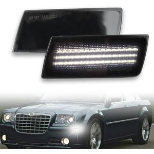 2pcs LED Front Fender Side Marker Lights Kit for Chrysler 300 2004-2014,Smoked Lens Side Bumper Marker Lamps,for Chrysler Amber LED Turn Signal Lamps (White Light)