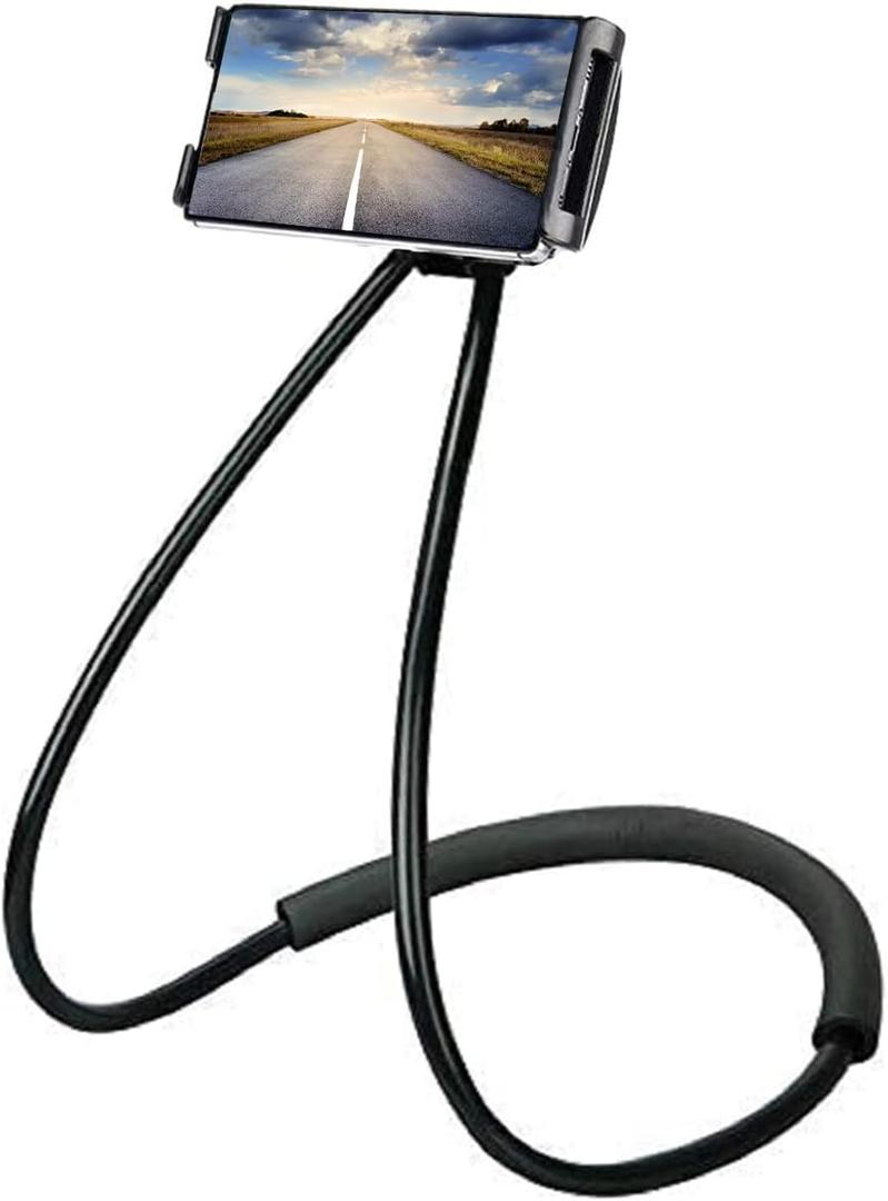Chapter Seven Universal Smart Mobile Phone Stand,Hanging on Neck Cell Phone Mount Holder, Flexible Lazy Bracket DIY Free Rotating for Multiple Functions (Black)