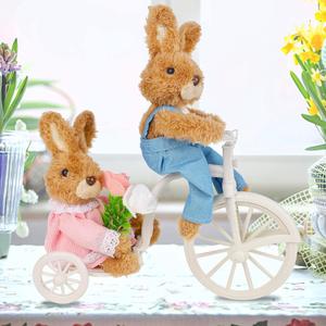 Juegoal Easter Tabletop Decorations Plush Bunny Couple, 9.8" (L) x 11" (H) Easter Rabbits Ride a Bike, Cute Animal Figurine for Girls' Gift, Easter Basket Filler Spring Home Kitchen Room Ornament