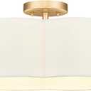 Gold Semi Flush Mount Ceiling Lights, 6-Light 18Inch Ceiling Light Fixtures with Fabric Shade in Flower Shape, Farmhouse Brass Drum Lighting for Nursery Bedroom Kitchen