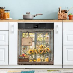 Rustic Sunflower White Dishwasher Magnet Covers Clean Dirty Decorative Cabinet Dishwasher Door Cover 23 x 26 Inch