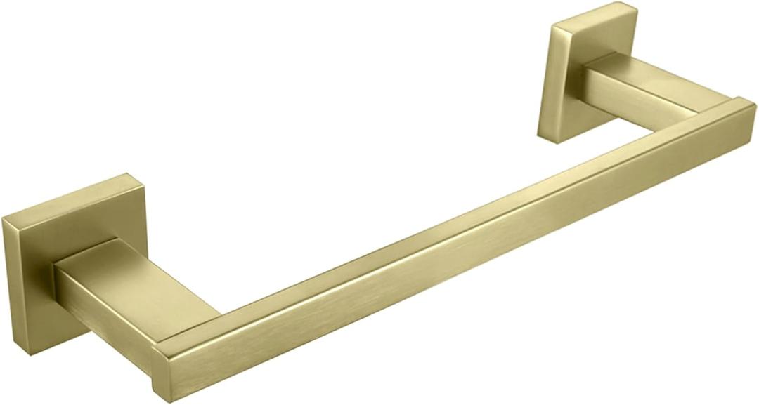 Gold Hand Towel Bar for Bathroom Wall Mounted 12-Inche Brushed Gold Towel Ring Stainless Steel Square Towel Rod for Bathroom Kitchen Hand Towel Holder Towel Hanger, A9010BG-L3 (12 Inche, Brushed Gold)