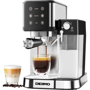 Espresso Machine, 20-BAR Pump Cappuccino Machine with Built-In Milk Frother, Stainless Steel Latte Machine, One-Touch Single or Double Shot for Cappuccinos and Lattes, 1.3L Water Reservoir