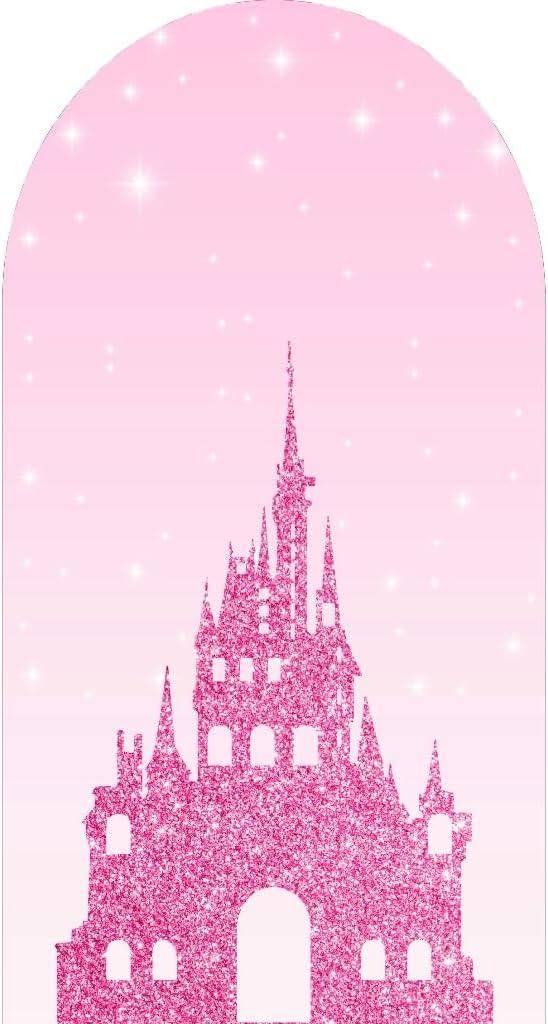 6.6FT Pink Castle Diamond Arch Cover Round Arch Backdrop Chiara for Birthday Party Baby Shower Wedding Decor Groovy(6.6x3.3ft,No Frame No Zipper)