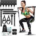 CHECKMATE Pilates Bar Kit with Resistance Bands | 3-Section Pilates Bar with Stackable Bands Workout Equipment for Legs, Hip, Waist & Arm
