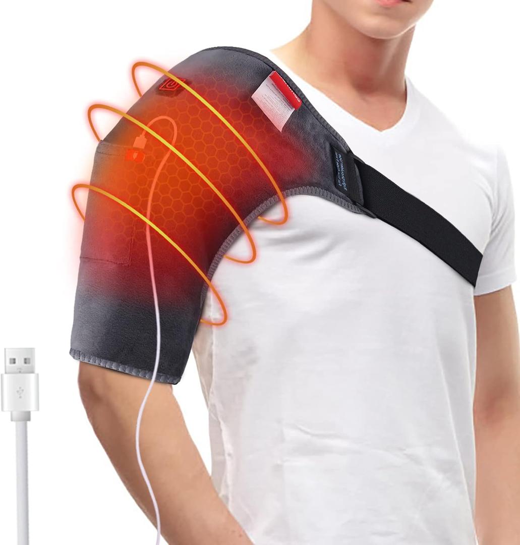 Heated Shoulder Wrap USB Powered Shoulder Heating Pads for Shoulder Pain Upper Arm Muscle Relief, 3 Heating Settings Portable Shoulder Heat Pad