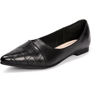 FUNKYMONKEY Black Flats Shoes for Women, Comfort Pointed Toe Slip On Work Shoes (6)