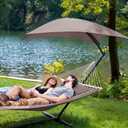 SUNCREAT Portable Outdoor Hammock with Stand, Canopy, Brown