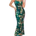VFSHOW Womens Floral Summer Spaghetti Strap Bodycon Maxi Long Dress 2026 Sexy Printed Mesh Beach Wedding Guest Vacation Date Night Slip Dresses (Dark Green, Small) 