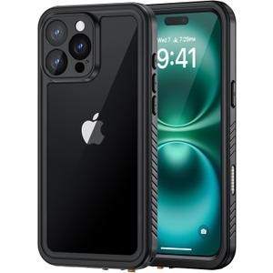 Lanhiem for iPhone 16 Pro Waterproof Case, Dustproof Case Built-in Screen Protector & Camera Protection, 360 Full Body Heavy Duty Waterproof Phone Case 6.3" (Black/Clear)