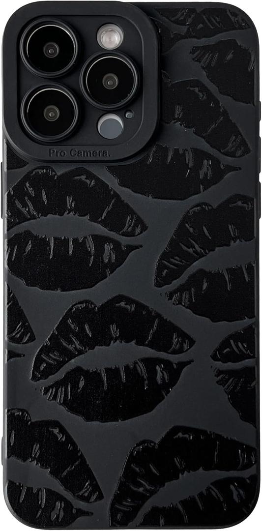 FLIRACON Black Lips Print Soft Phone Case Compatible with iPhone Case (Black,for iPhone 14)