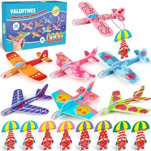 28 Pack Valentines Day Gifts for Kids, Foam Airplanes Party Favor Set with Valentines Greeting Cards for Kids, Valentine's Day School Prize Party Favor, Classroom Exchange Gift Set