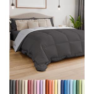 Queen Size Dark Grey & French Grey Reversible Alternative Down Comforter  Warm Lightweight Breathable Hotel Quality Bedding Set  All Season Fluffy Oversized Cooling Microfiber Duvet Insert Comforter