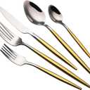 20 Piece Luxury Silverware Set for 4 Golden Handle Mirror-Polished 18/10 Stainless Steel Heavy Flatware Set Modern Cutlery Set Knife/Fork/Spoon with Gifts for Home & Hotel