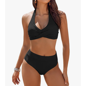 AI'MAGE Women's High Waisted Bikini Sets Tummy Control Swimsuits 2025 Two Piece Bathing Suits Color Block Halter Swim Suits M