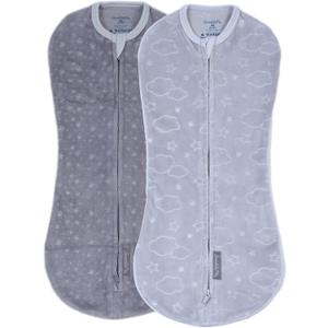 SwaddleMe by Ingenuity Compression Baby Swaddle Pod in Velboa, Two-Way Zipper for Easy Diaper Changes, Improves Sleep & Calms Startle Reflex, 0-2 Months, 1.0 TOG, 2-Pack - Clouds & Stars