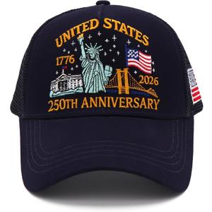 250 Anniversary USA Hat|250th Anniversary USA hat|1776-2026 Embroidery Patriots Hat Mesh-Back Cap for Men Women (Dark Blue)