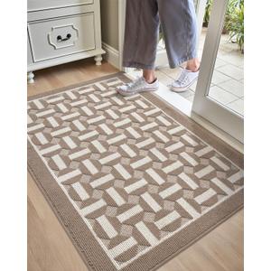 DEXI Front Door Mat 32x48, Washable Entrance Doormat with Non Slip Backing, Low-Profile Welcome Entry Mats fpr Inside House Entryway Floor, Beige