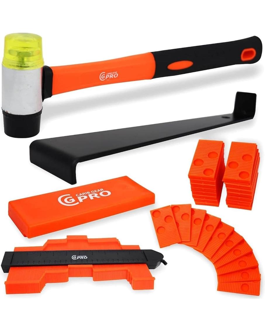 Carib Gear Pro Professional Laminate Flooring Tools Installation Kit with Tapping Block, Rubber Mallet, 44 pcs Pull Bar, and 40 pcs Spacers for Vinyl Plank, LVP, and Hardwood Laminate Floor (45)