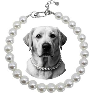 Big Pearl Beaded Dog Collar with Strong Steel Wire Rope, Female Pearl Collars for Large Breed Dogs, White Necklace with Adjustable Chain for Girl Pet, Wedding Jewelry Accessories (15.7"-17.7"(Inner Circumference))