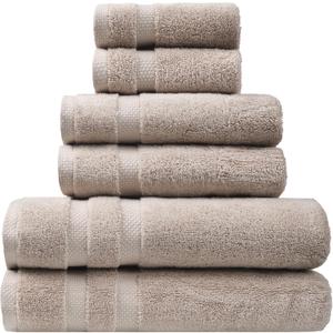 SOFE H&L | Olea Luxury Turkish Cotton Bath Towels Set of 6 : 2 Bath Towels 2 Hand Towels 2 Wash Cloths, Sand | Thick, Premium, Soft, Durable, Absorbent - Hotel Quality Towel Sets for Bathroom