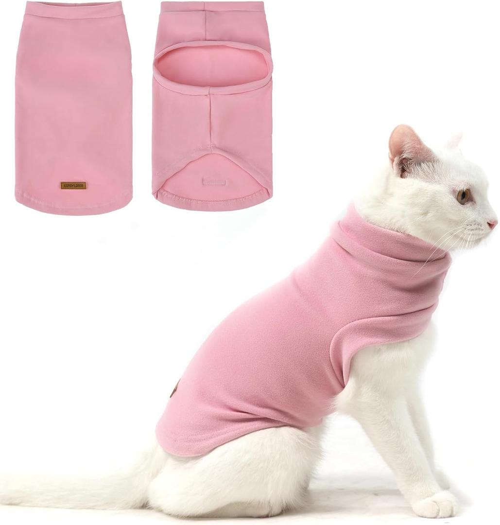 EXPAWLORER Soft Cat Sweater - Sweaters for Cats Only Warm Kitten Clothes, Fall and Winter Pet Coat Pullover Design, Fleece Sweatshirt Clothing Also for Puppy Small Dogs, Pink Small