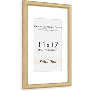 Natural Oak 11x17 Picture Frames Mat to 8x12 Picture Display Set of 3,Original Wood Handcrafted 11x17 Diploma Frame with Tempered Glass Graduation Family Wedding Certificate Photo Wall Mounted