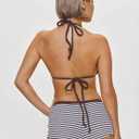 MakeMeChic Women's Bikini with Shorts Boyshort Bikini Set Halter Triangle Tie Backless Y2K Swimsuit (Brown, L)