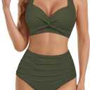 Buauty Bikini Swimsuits for Women Two Piece Cross V Neck High Waisted Ruched Tummy Control Bathing Suit XXL