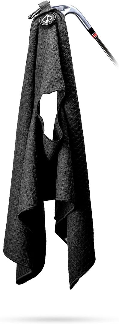 Pins & Aces Magnetic Premium Tour Towel - Lightweight and Absorbant Microfiber - Rubberized Magnet for Golf Carts or Golf Clubs - Won't Damage Clubs. 39" L x 15" W Golfing Gear (Black)