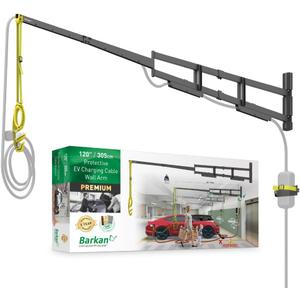Barkan 120" Protective EV Charging Cable Wall Arm,  for Level 1 & 2 Chargers, Indoor & Outdoor Weatherproof zinc Coating, for Electric Vehicle Cable, Retractor Arm