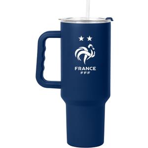 Logo Brands Soccer 40 oz Tumbler with Handle - Powder Coated-Stainless Steel with Straw  Leak-Resistant, Keeps Drinks Cold  Everyday Use  Great For Soccer Fans (France)
