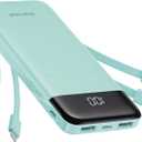 Portable Charger with Built in Cables, Portable Charger with Cords Wires Slim 10000mAh Travel Battery Pack 6 Outputs 3 Inputs 3A Fast Charging Power Bank for Samsung Google Pixel LG Moto iPhone iPad (Qing)