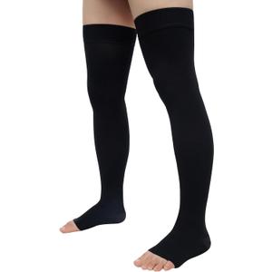 20-30 Compression Socks for Women Men, Thigh High Compression Stockings, Support Hose for Women Compression, Travel Toeless Women's Compression Socks, Light Open Toe Pregnancy Support Socks (BLACK)